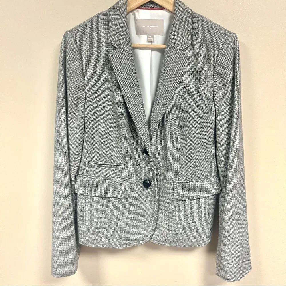 Banana Republic wool blend grey/cream jacket Sz 12